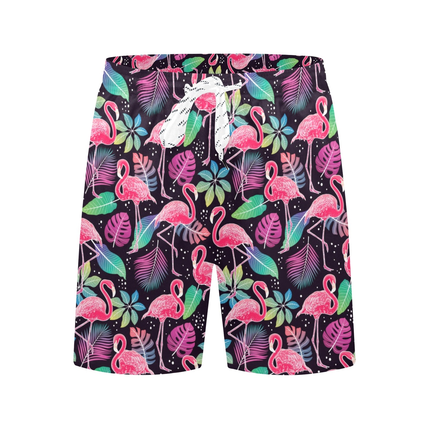 Flamingo Tropical leaves Neon Print Men's Swim Trunks Beach Shorts