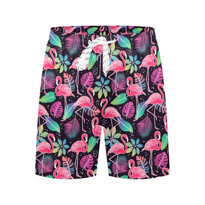 Flamingo Tropical leaves Neon Print Men's Swim Trunks Beach Shorts
