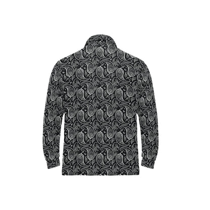 Paisley Black Design Print Long Sleeve Polo Shirt For Men's