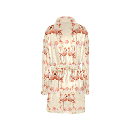Flamingo Hibiscus Print Pattern Women's Fleece Robe