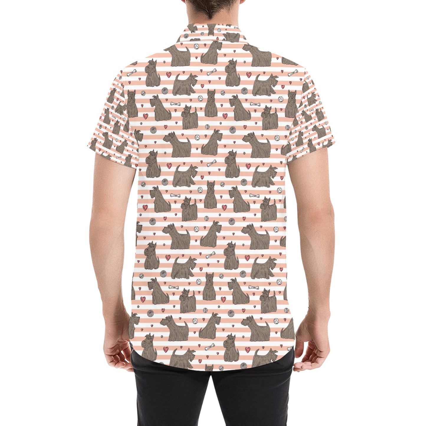 Scottish Terriers Print Design LKS3016 Men Short Sleeve Button Up Shirt