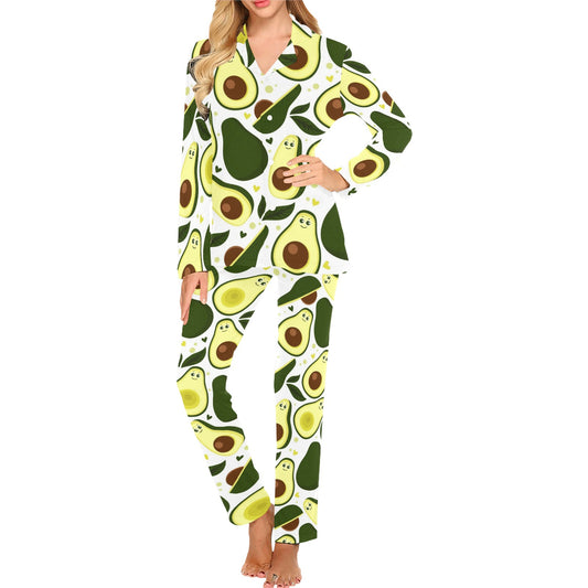 Avocado Pattern Print Design AC06 Women's Long Pajama Set