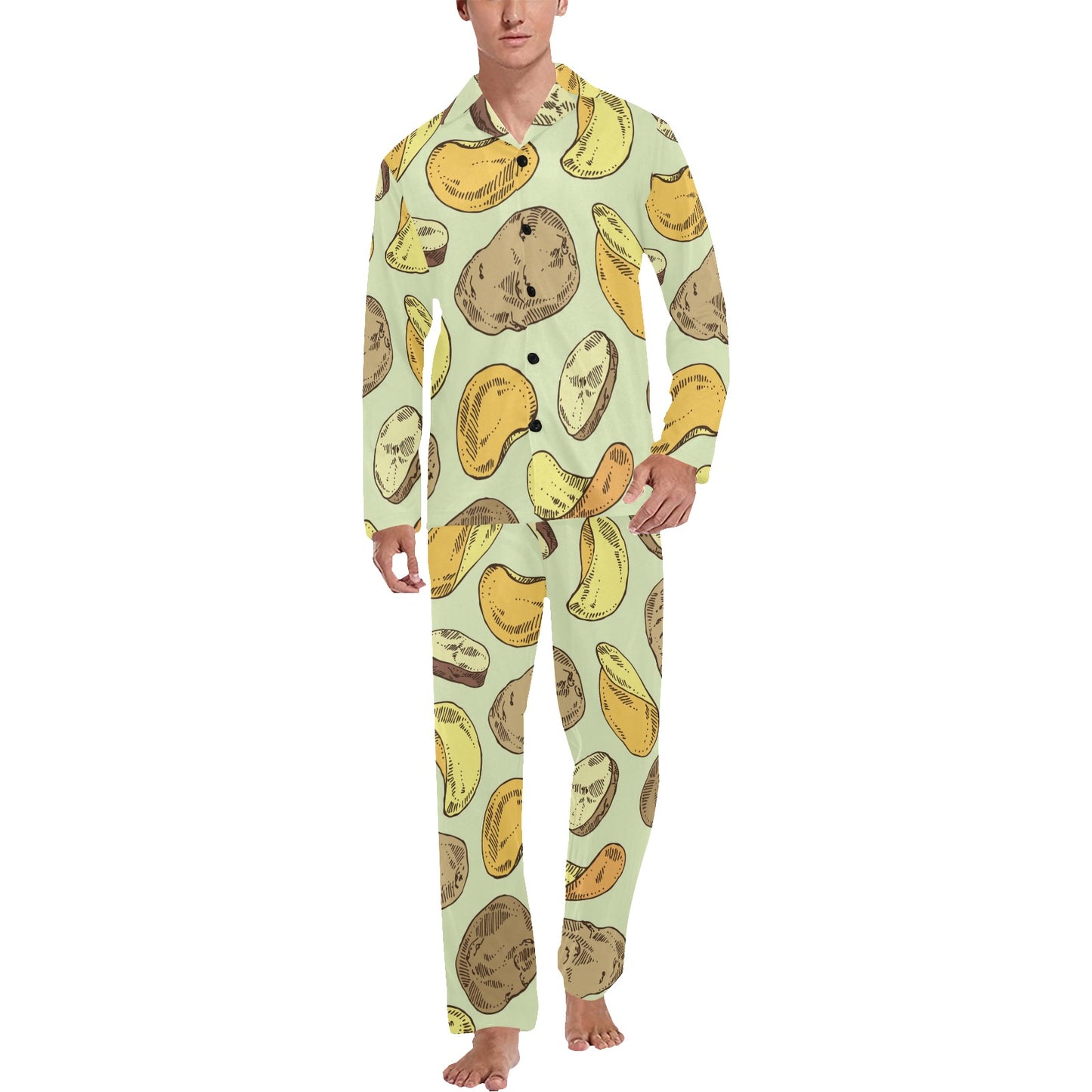 Potato Pattern Print Design A03 Men's Long Pajama Set