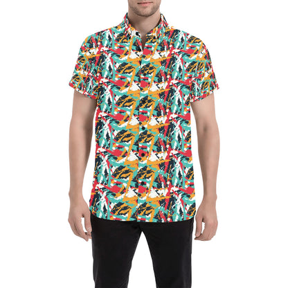 Splatter Print Design LKS304 Men Short Sleeve Button Up Shirt