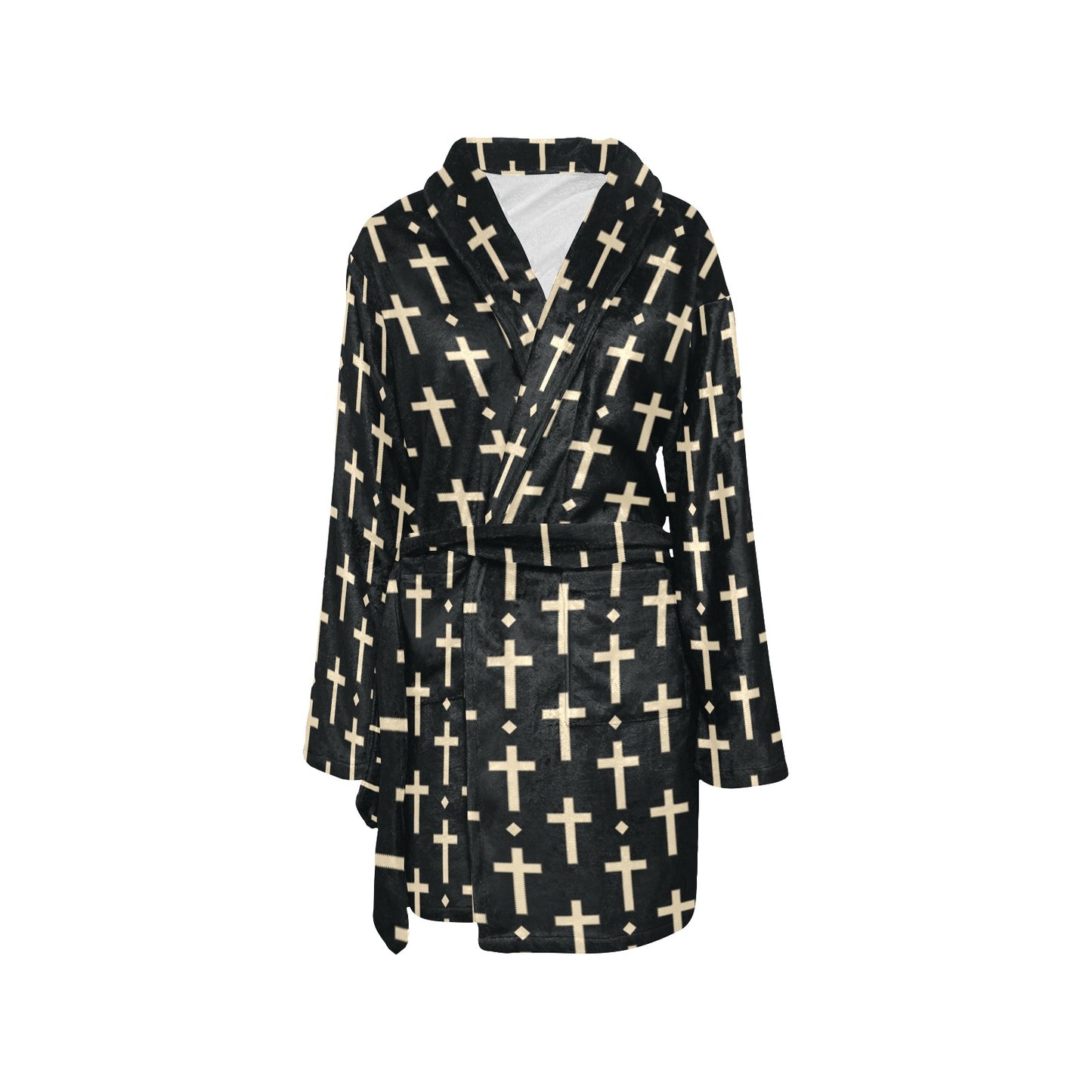 Cross Pattern Print Design 03 Women's Fleece Robe