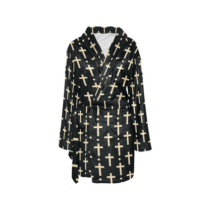 Cross Pattern Print Design 03 Women's Fleece Robe