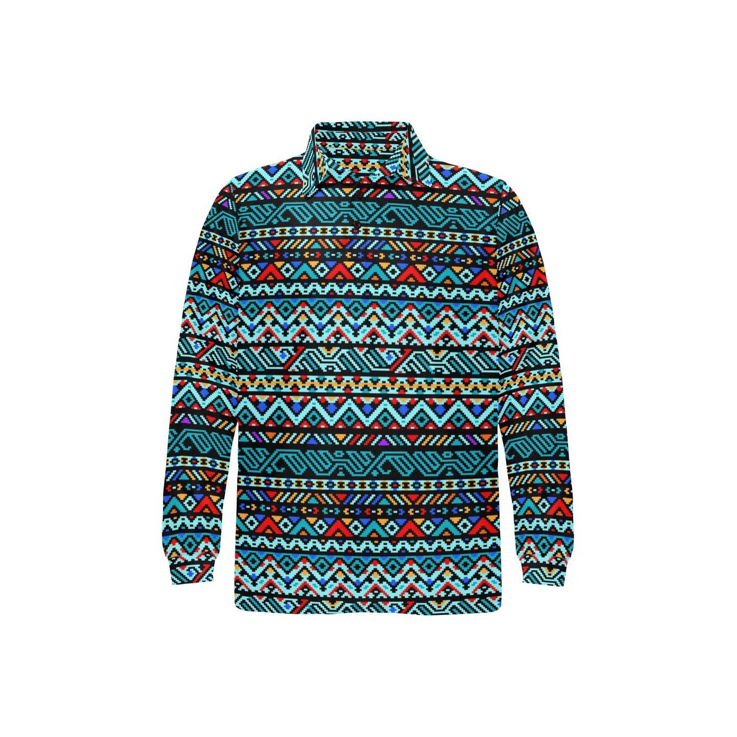 Southwestern Style Long Sleeve Polo Shirt For Men's