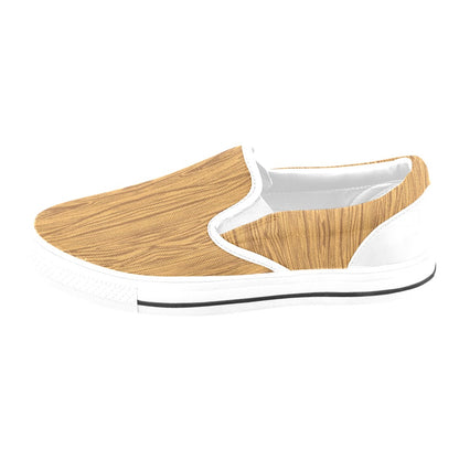 Wood Texture Print Design LKS301 White Slip Ons Canvas Women's Shoes