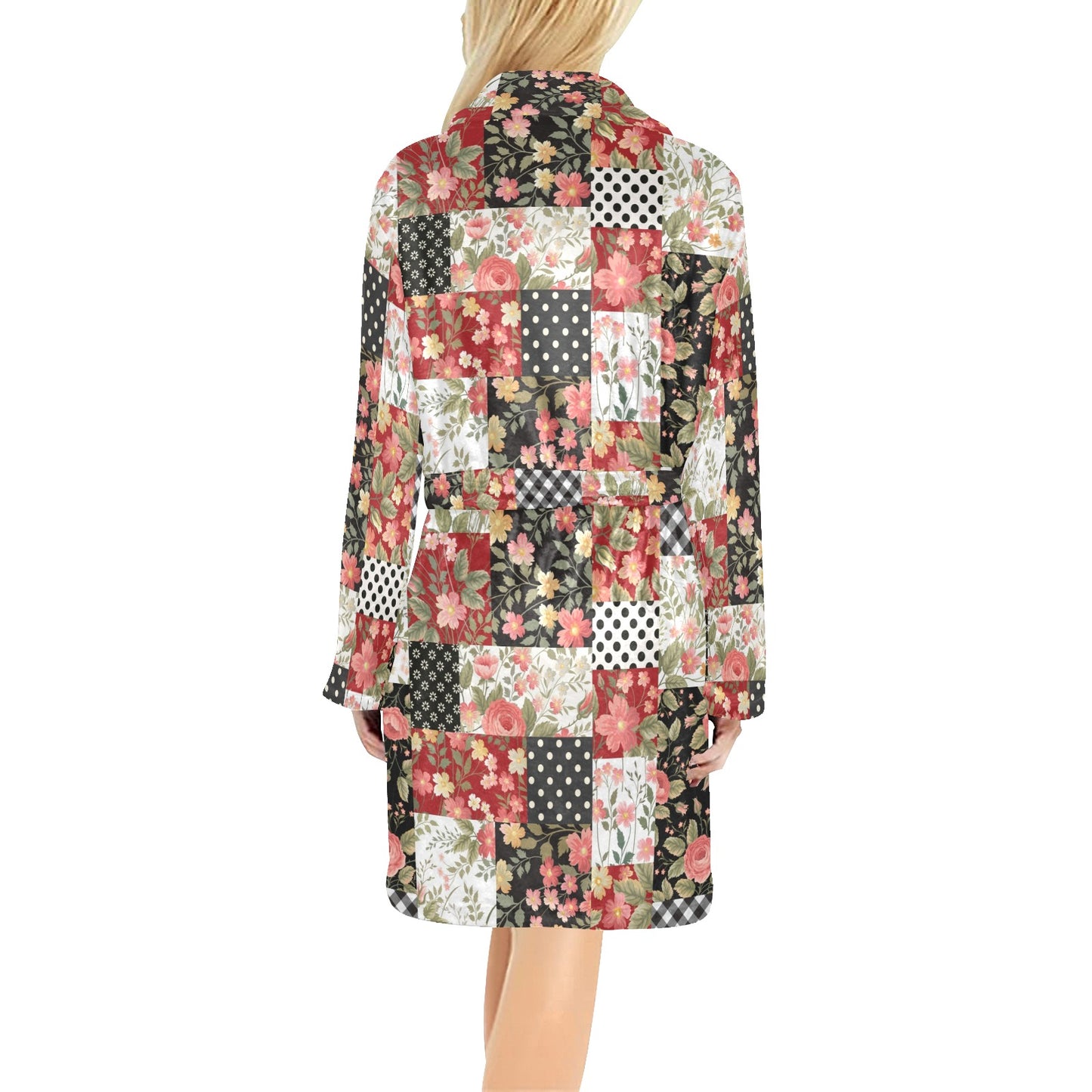 Patchwork Flower Pattern Print Design 03 Women's Fleece Robe