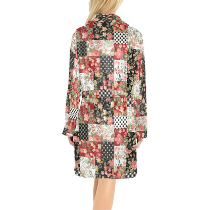 Patchwork Flower Pattern Print Design 03 Women's Fleece Robe