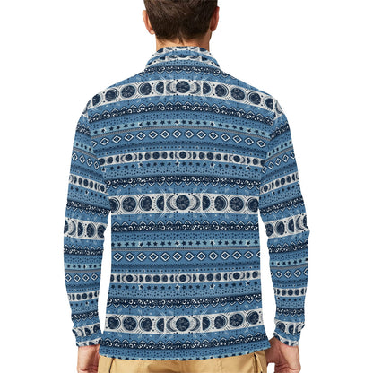 Sun Moon Pattern Print Design LKS306 Long Sleeve Polo Shirt For Men's