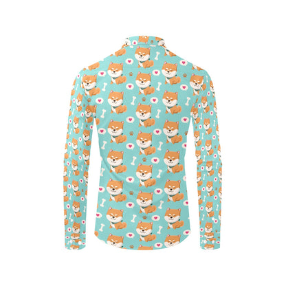 Shiba Inu Print Design LKS3013 Men's Long Sleeve Dress Shirt