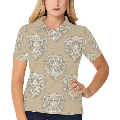 Pekingese Pattern Print Design A01 Women's Polo Shirt