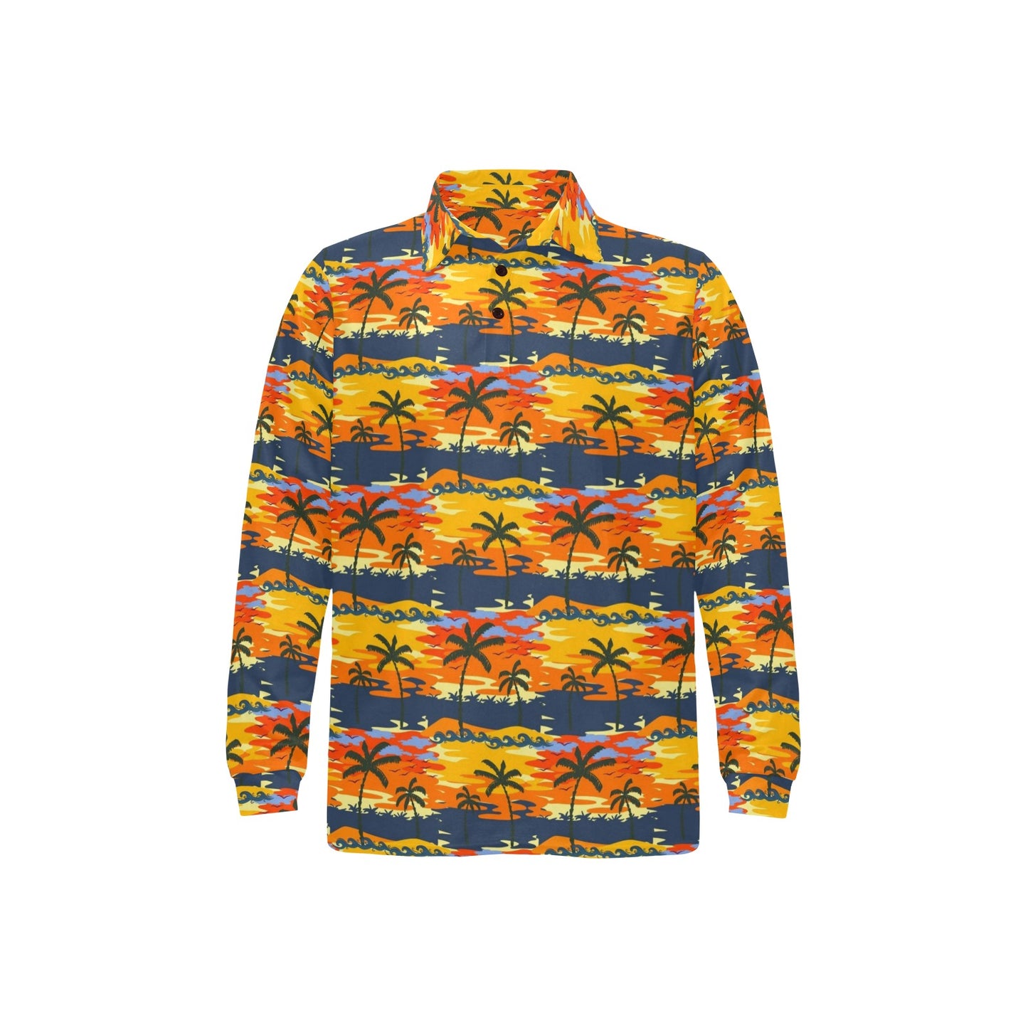 Palm Tree Pattern Print Design PT010 Long Sleeve Polo Shirt For Men's