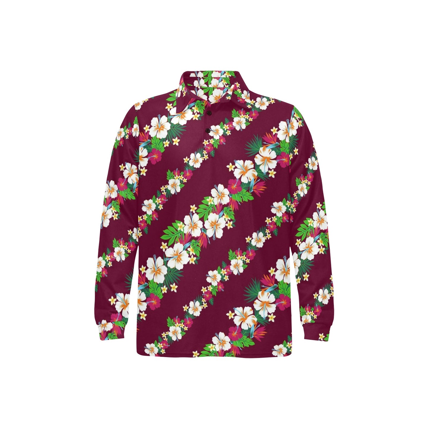 Hawaiian Themed Pattern Print Design H06 Long Sleeve Polo Shirt For Men's