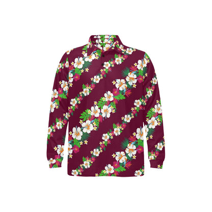 Hawaiian Themed Pattern Print Design H06 Long Sleeve Polo Shirt For Men's
