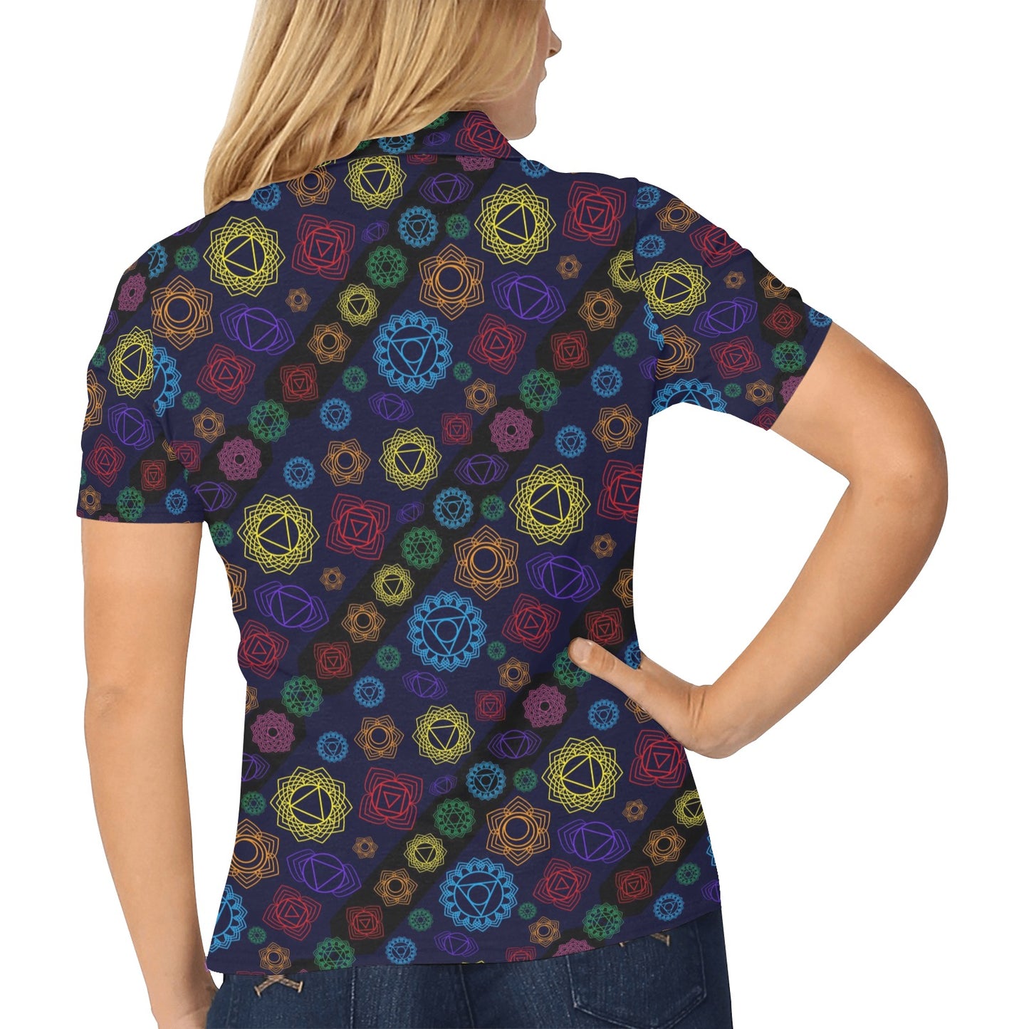 Chakra Colorful Print Pattern Women's Polo Shirt