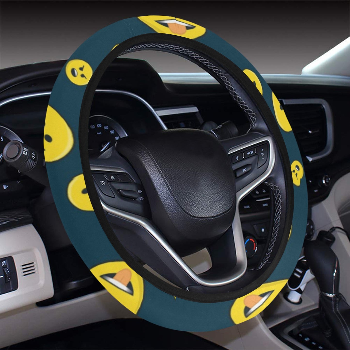 Smiley Face Emoji Print Design LKS301 Steering Wheel Cover with Elastic Edge