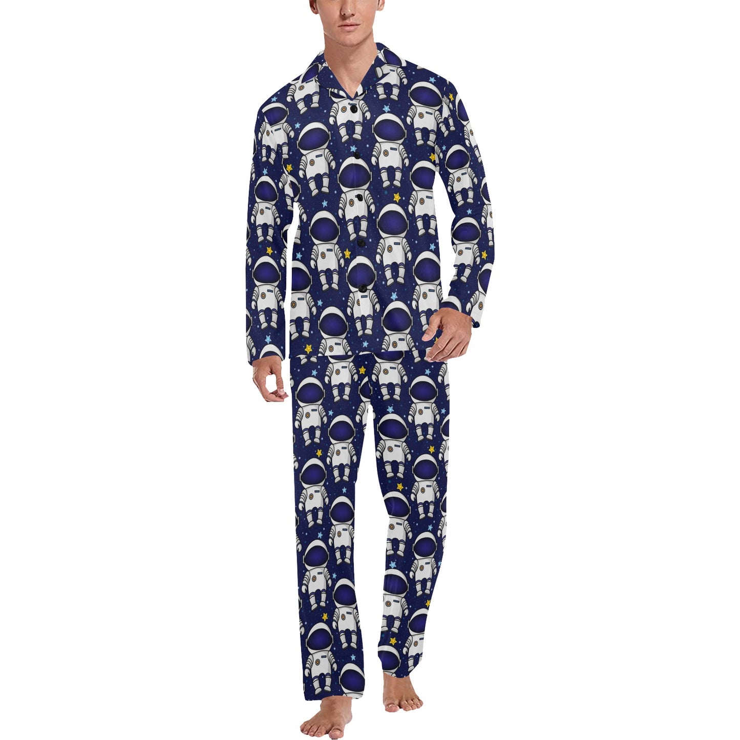 Astronaut Pattern Print Design 01 Men's Long Pajama Set