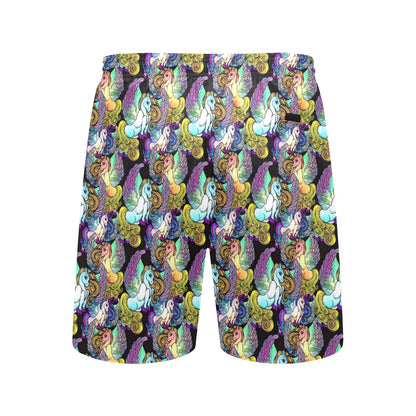Unicorn With Wings Print Pattern Men's Swim Trunks Beach Shorts