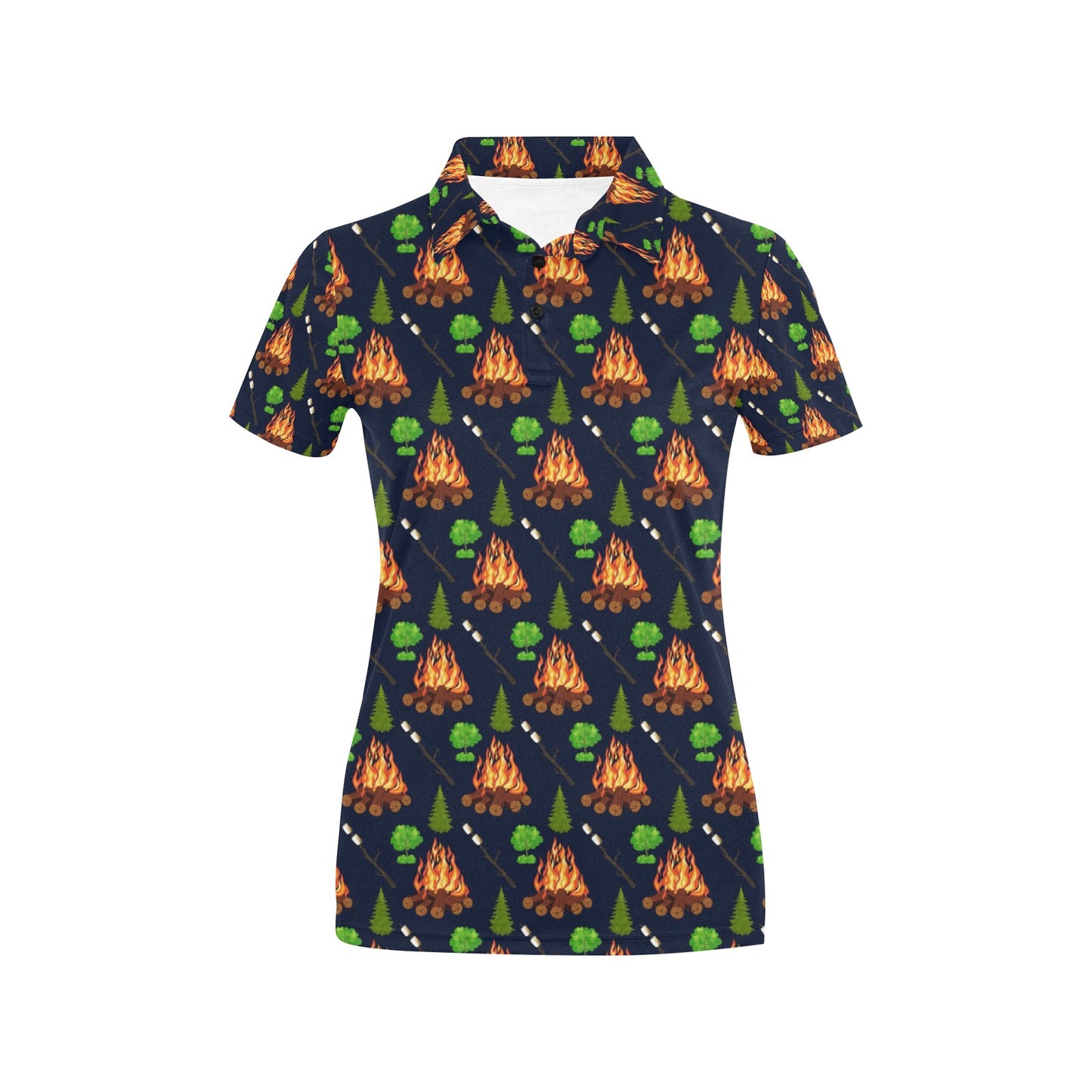 Camfire marshmallow Camping Design Print Women's Polo Shirt