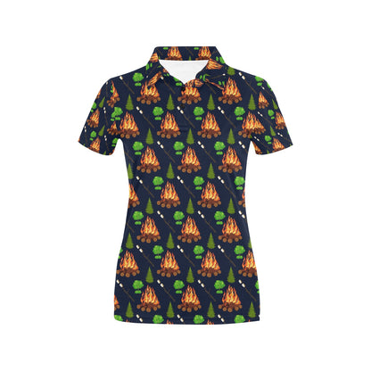 Camfire marshmallow Camping Design Print Women's Polo Shirt