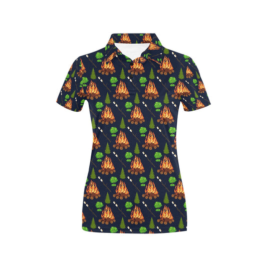 Camfire marshmallow Camping Design Print Women's Polo Shirt