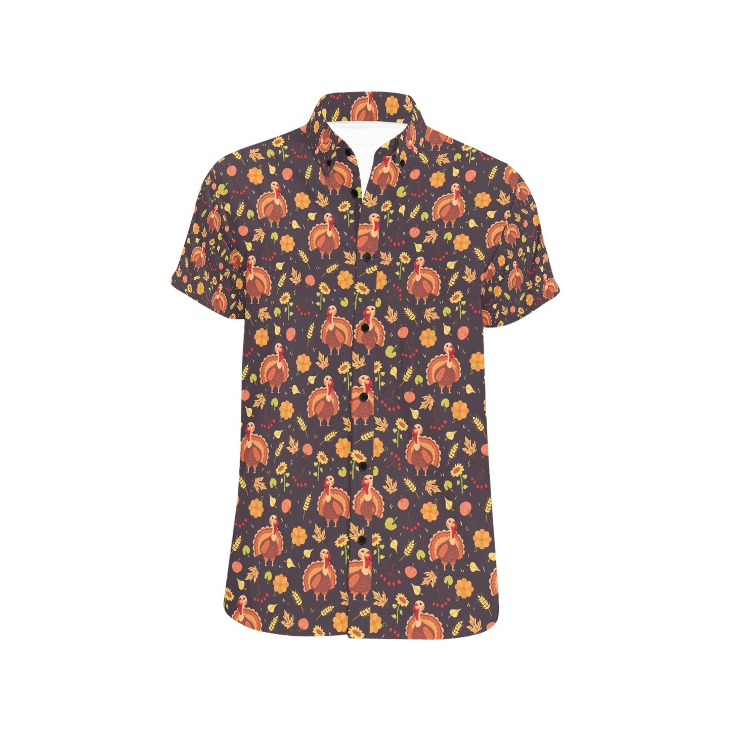 Thanksgiving Print Design LKS305 Men Short Sleeve Button Up Shirt