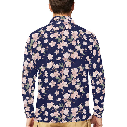 Sakura Print Design LKS301 Long Sleeve Polo Shirt For Men's