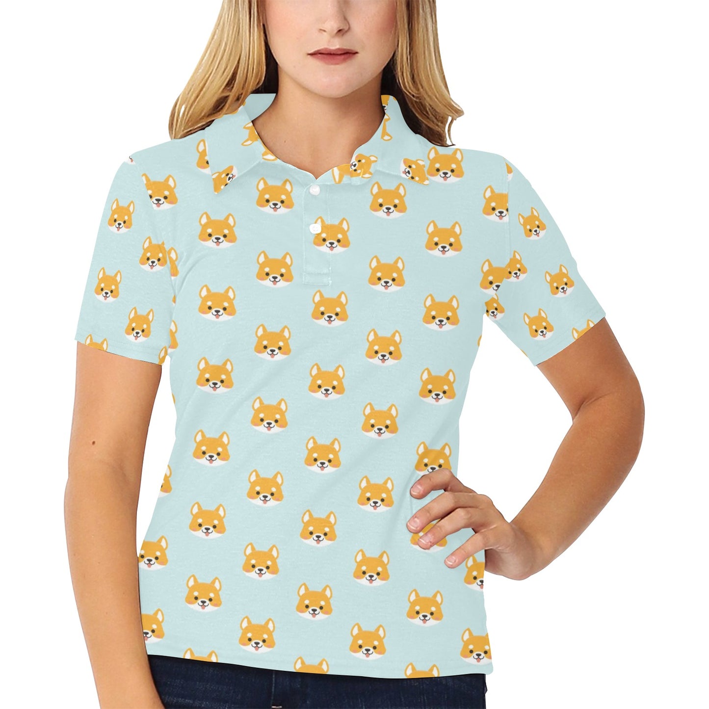 Shiba Inu Print Design LKS301 Women's Polo Shirt