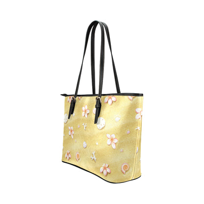 Beach Theme Print Leather Tote Bag
