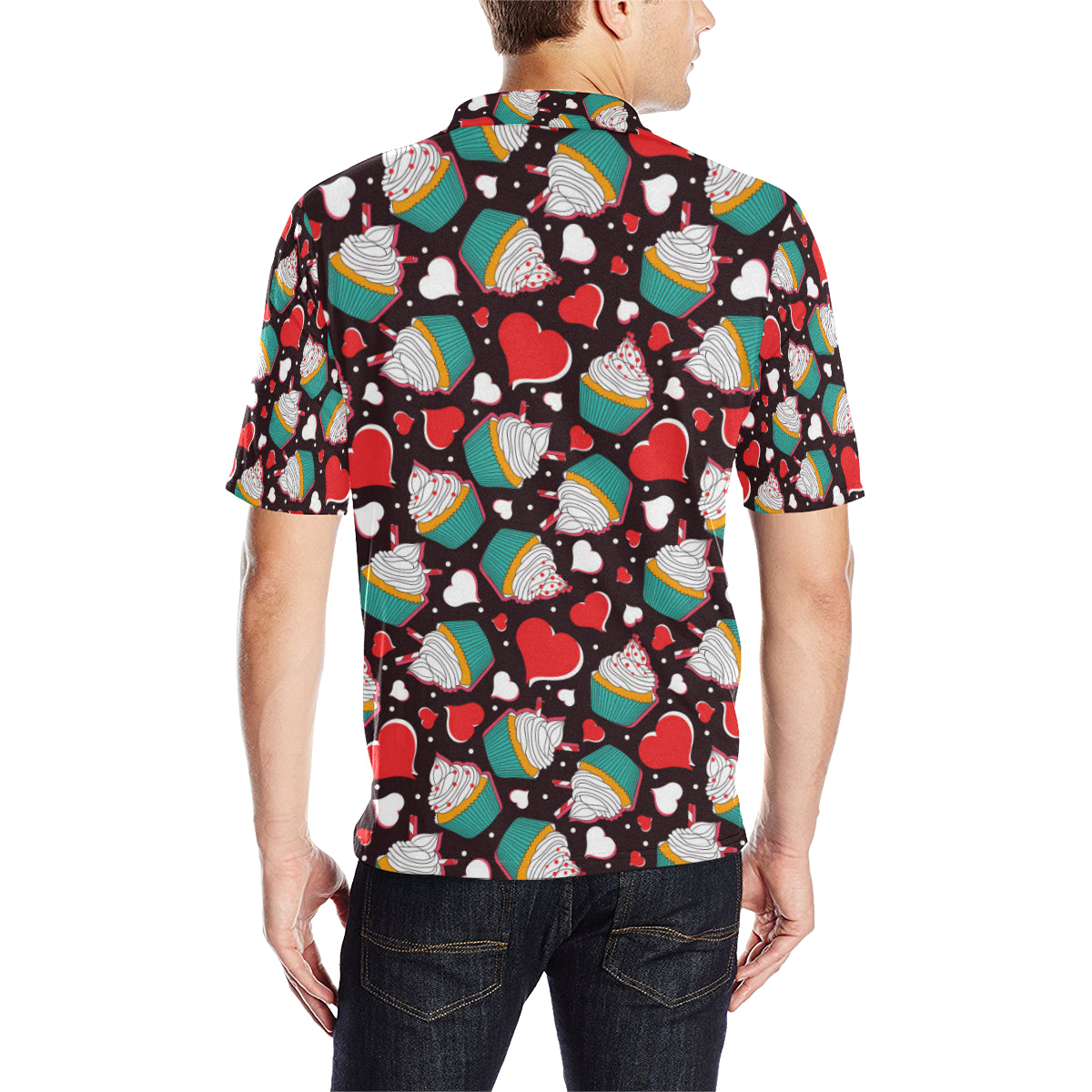 Cupcakes Heart Print Pattern Men Polo Shirt