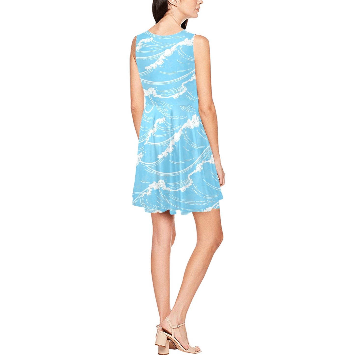 Ocean Wave Pattern Print Design A01 Sleeveless Dress