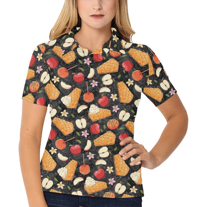 Apple Pie Pattern Print Design 01 Women's Polo Shirt
