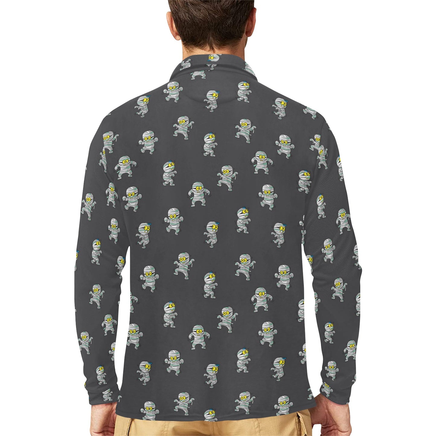 Mummy Print Design LKS305 Long Sleeve Polo Shirt For Men's