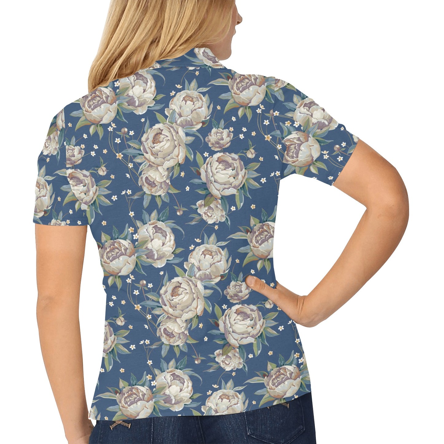 Peony Pattern Print Design A03 Women's Polo Shirt