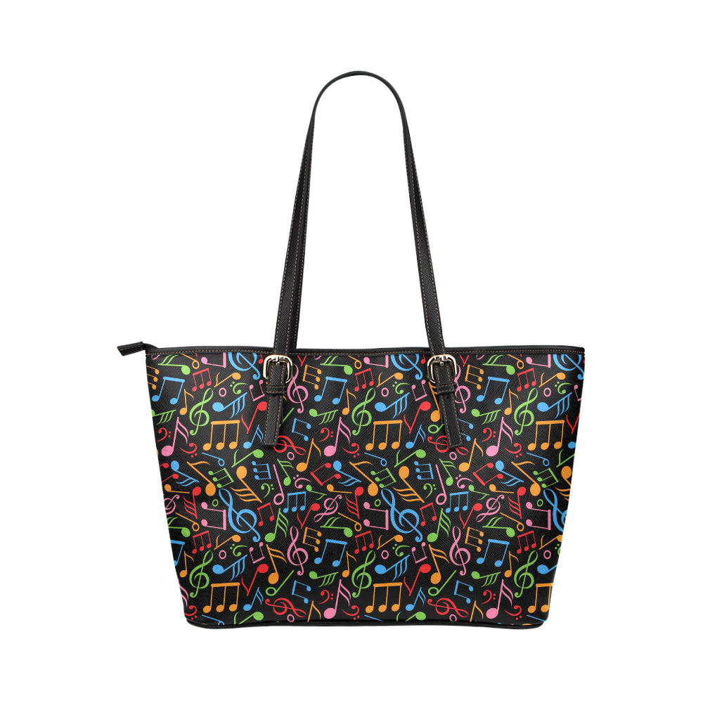 Music Note Colorful Themed Print Leather Tote Bag
