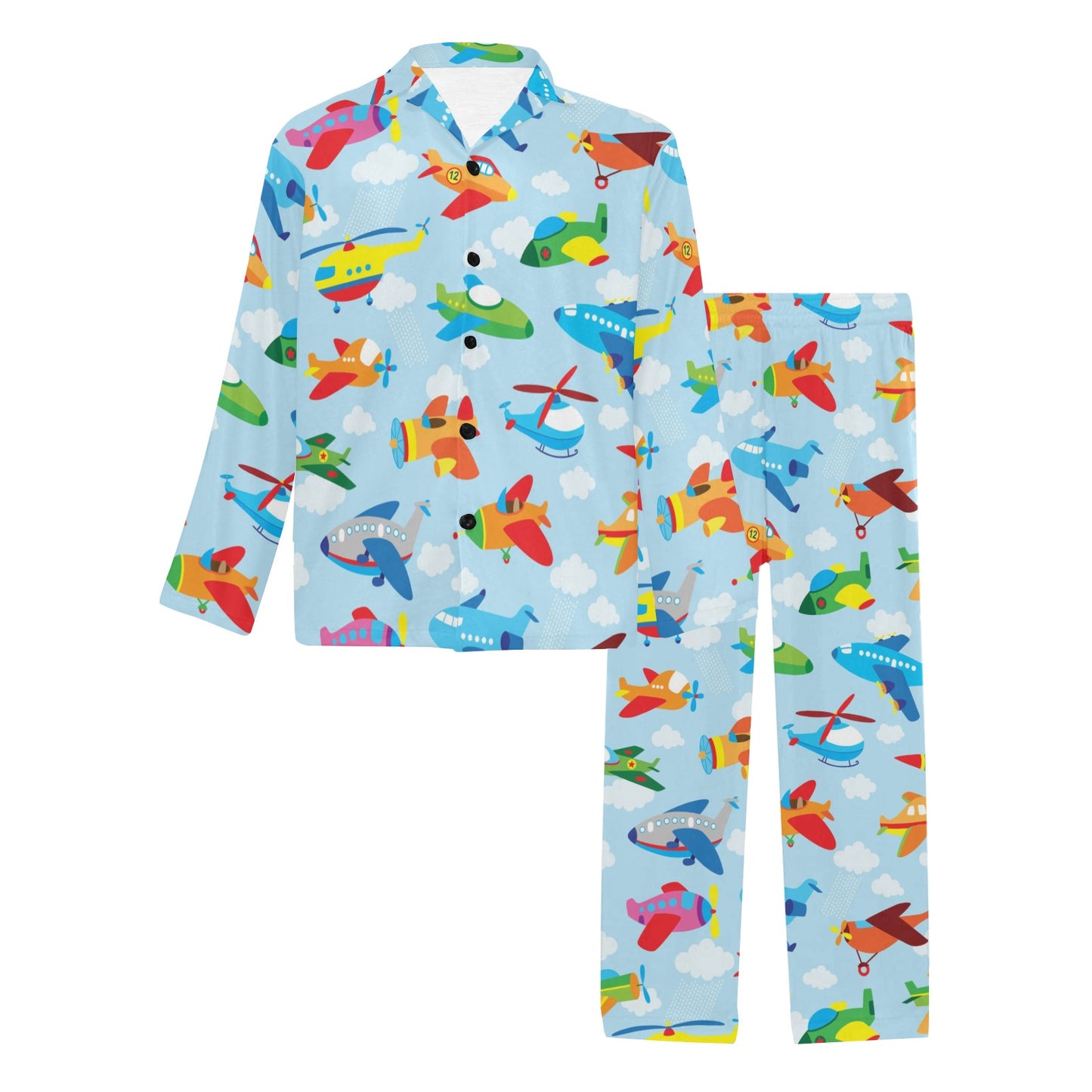 Airplane Colorful Pattern Print Design 01 Men's Long Pajama Set
