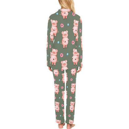 Pig Pattern Print Design 03 Women's Long Pajama Set