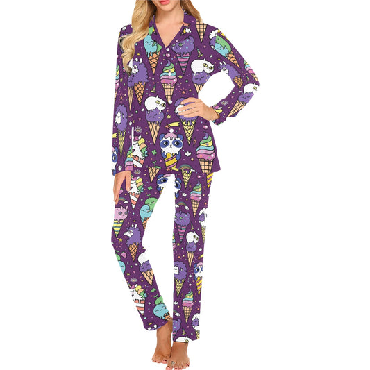 Ice Cream Pattern Print Design IC07 Women's Long Pajama Set