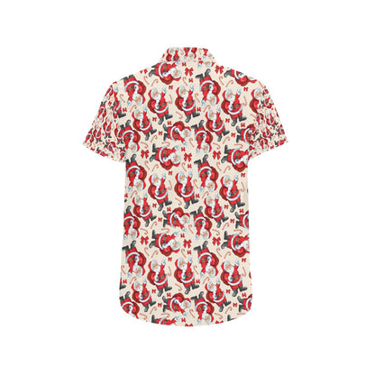 Santa Christmas Themed Print Design LKS302 Men Short Sleeve Button Up Shirt