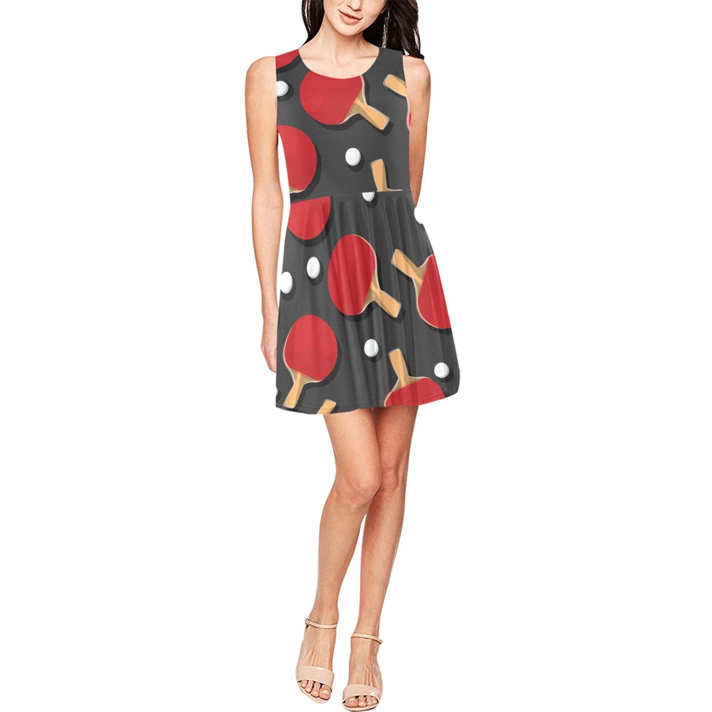 Ping Pong Pattern Print Design A05 Sleeveless Dress