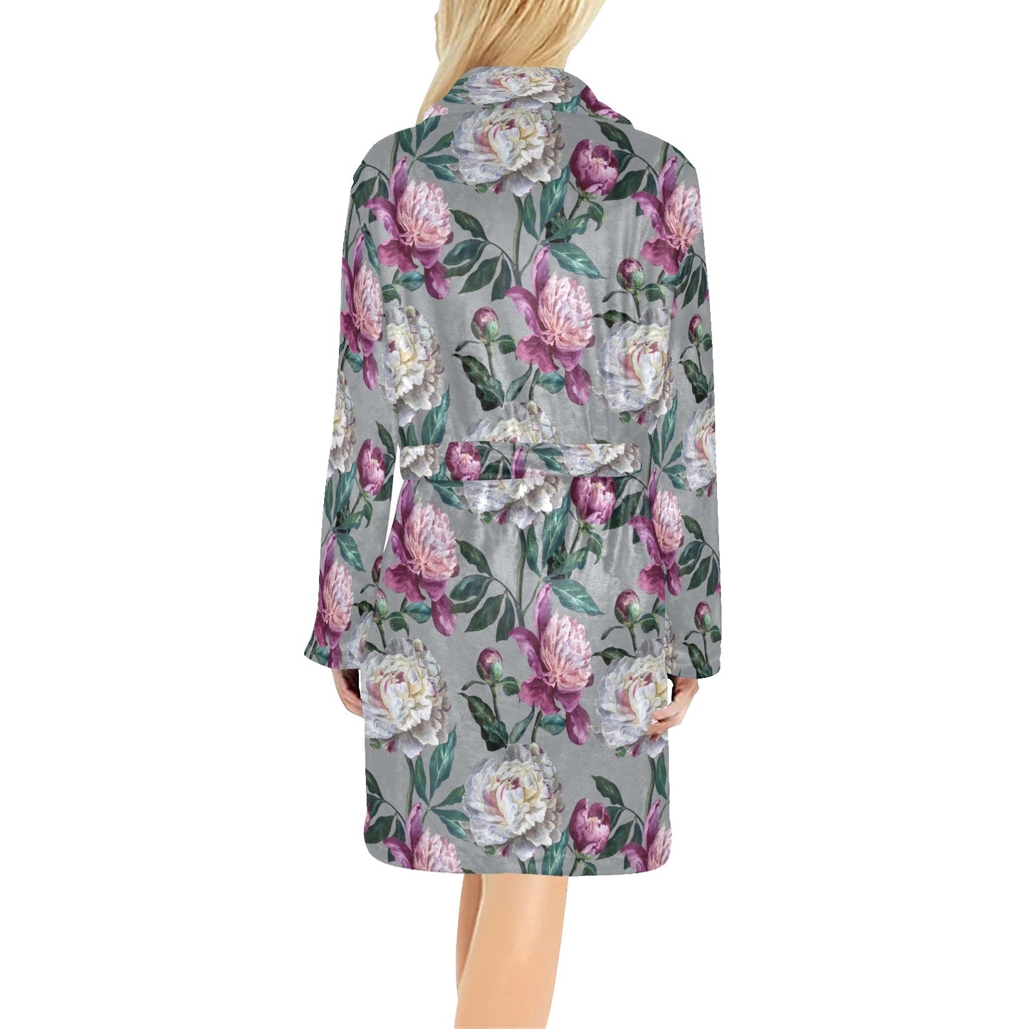 Peony Pattern Print Design PE01 Women's Fleece Robe