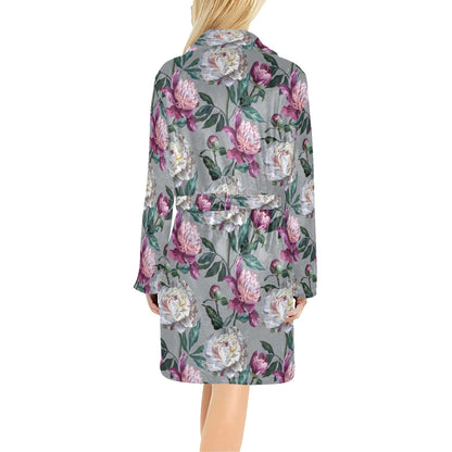 Peony Pattern Print Design PE01 Women's Fleece Robe