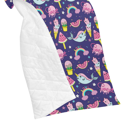 Narwhal Cute Pattern Print Design 02 Premium Quilt