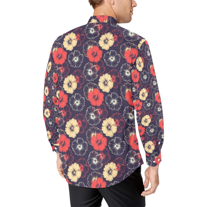 Tropical Flower Print Design LKS302 Men's Long Sleeve Dress Shirt