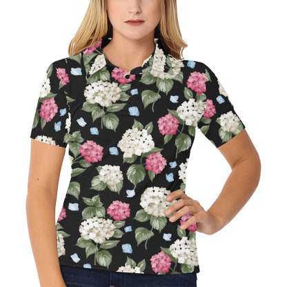 Hydrangea Pattern Print Design HD09 Women's Polo Shirt