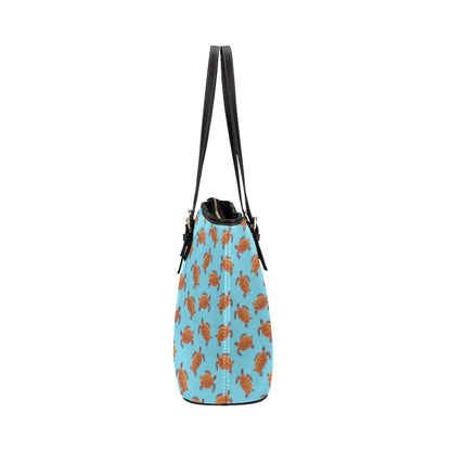 Brow Sea Turtle Print Pattern Leather Tote Bag