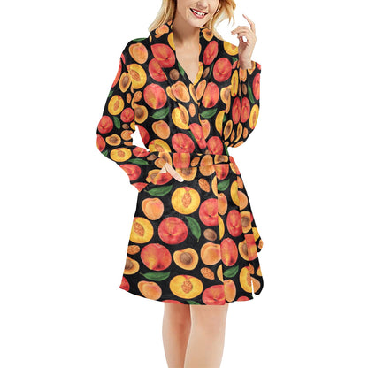 Peach Pattern Print Design A02 Women's Fleece Robe