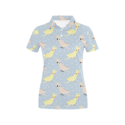 Cockatiel Pattern Print Design 03 Women's Polo Shirt